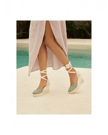 Manebi W 0.1 WH hamptons heart-shaped wedge espadrilles soft suede sage