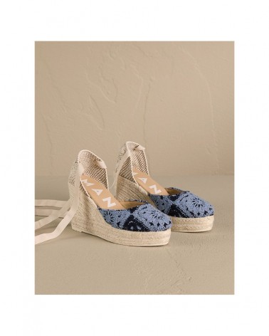 Manebi G 0.4 WV yucatan wedge espadrilles cotton crochet indigo and navy blue