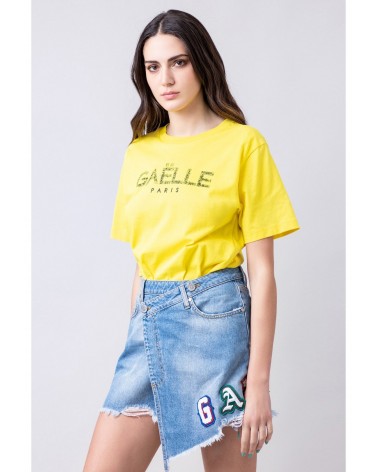 Gaelle Paris T-Shirt in Jersey mezza manica con stampa Giallo