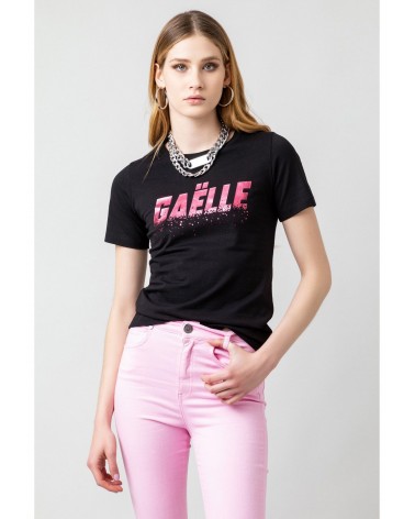 Gaelle Paris T-Shirt in bielastico con stampa Nero