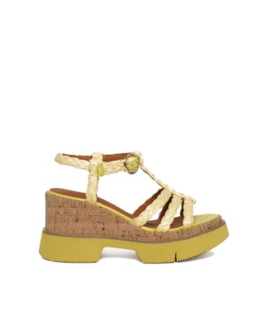 Emanuelle Vee Sandalo zeppa sughero raffia Giallo