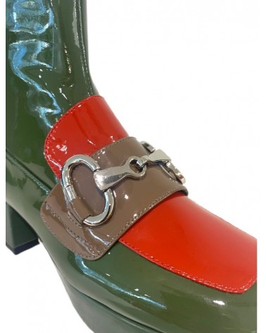 Jeffrey Campbell Prepster Stivaletto Donna Green Red Taupe Combo Patent