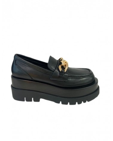 Jeffrey Campbell Recess-pl Mocassino Donna Black Leather Sole Gold Chains