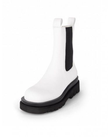 Jeffrey Campbell Stivale Chelsea Donna Tanked Cow Leather Ice White