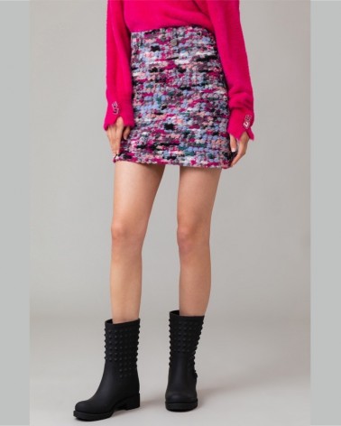 Gaelle Paris Gonna mini GBDP13181 a line in panno con bottoni e cinturino Multicolor Fucsia