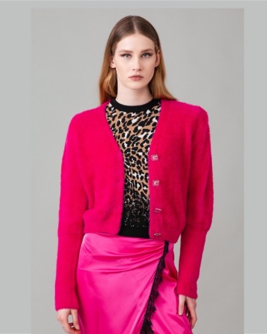 Gaelle Paris Cardigan corto Donna GBDP14241 in maglia con bottoni logati Fucsia