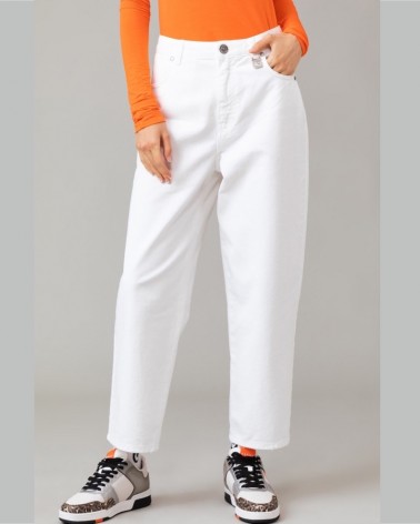 Gaelle Paris Jeans slouchy Donna GBDP14503 con passante logato Bianco