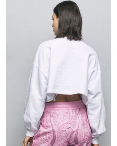 Gaelle Paris Felpa cropped Donna GBDP16831 manica lunga con stampa logo Bianco