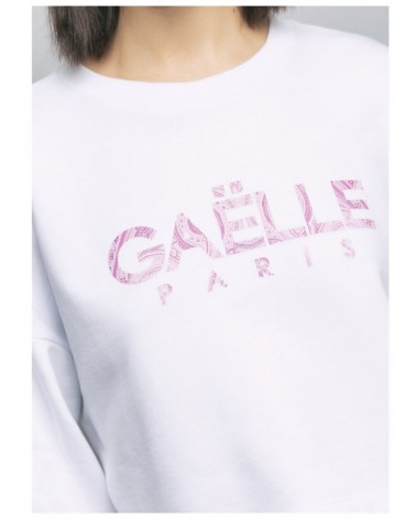 Gaelle Paris Felpa cropped Donna GBDP16831 manica lunga con stampa logo Bianco