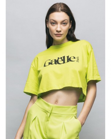 Gaelle Paris T-shirt paricollo cropped Donna GBDP16702 mezza manica con stampa Verde mela