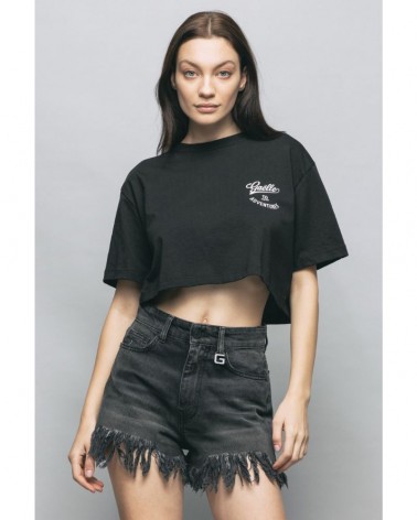 Gaelle Paris T-shirt cropped Donna GBDP16915 in Jersey con stampa logo Nero