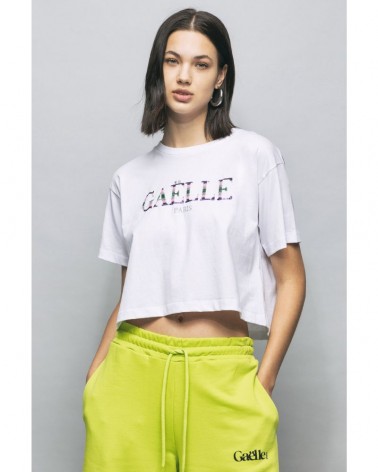 Gaelle Paris T-shirt paricollo Donna GBDP17086 in Jersey con ricamo Bianco
