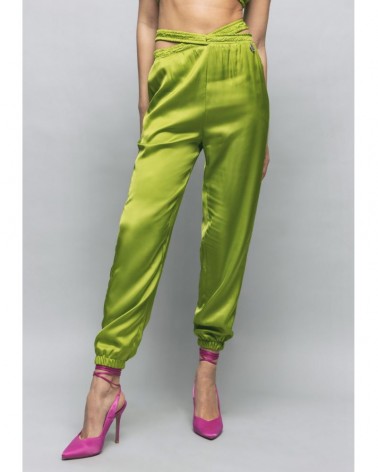 Gaelle Paris Pantalone raso Donna GBDP16374 elastico in vita intrecc. e flag Verde pistacchio