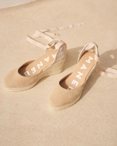 Manebi wedge espadrilles champagne beige soft suede hamptons
